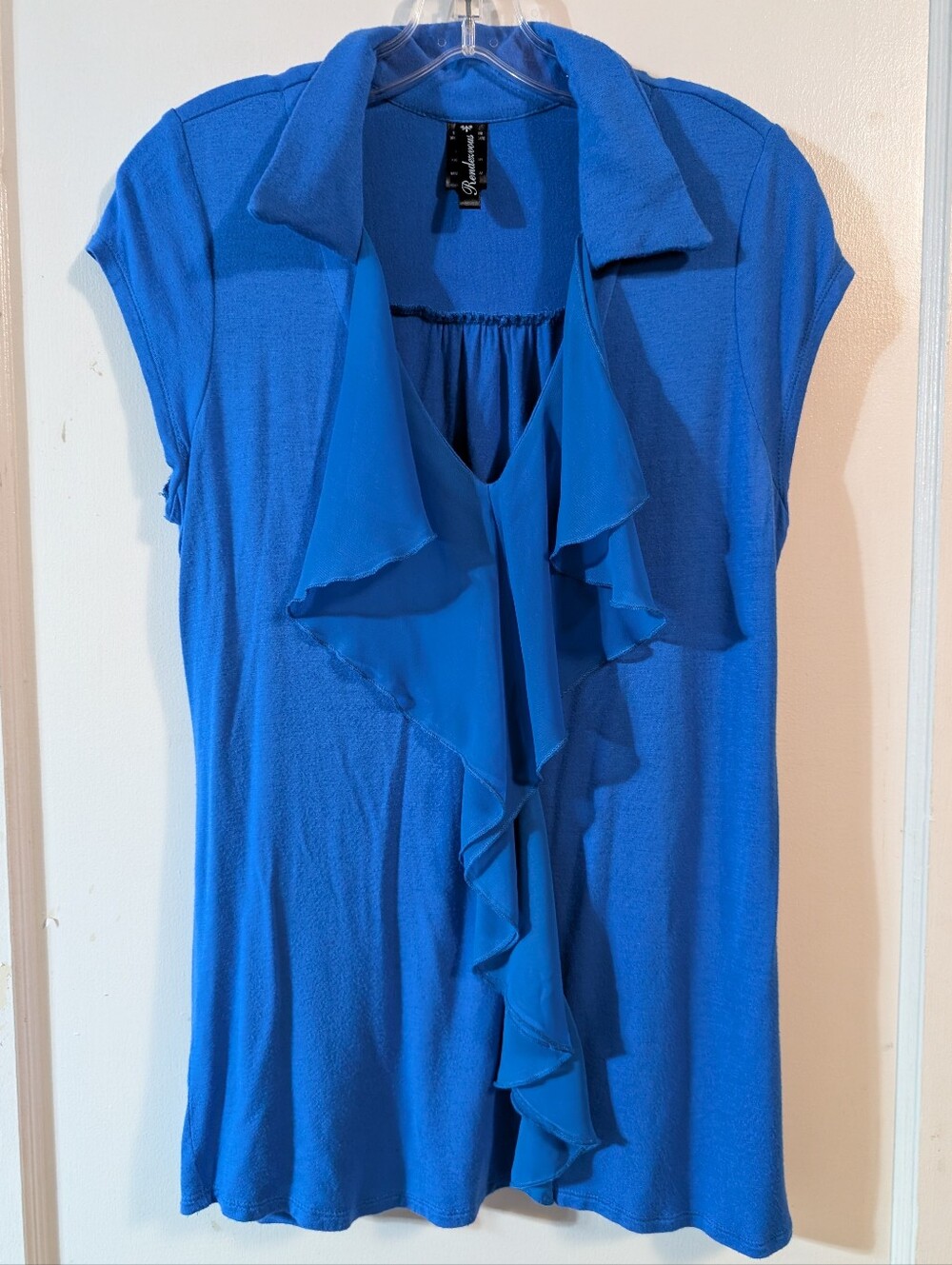 Sleeveless Ruffle-Front Blouse in Bright Blue - Paper Moon